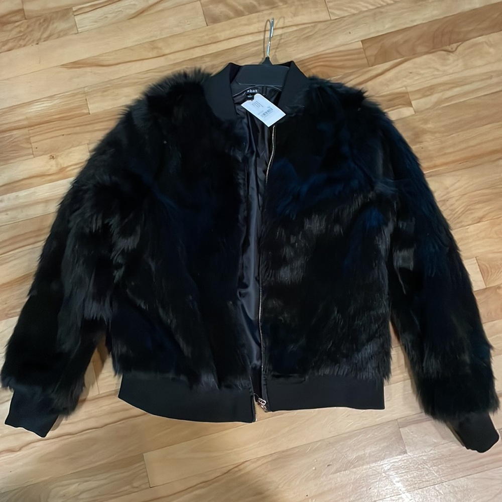 Black fur bomber jacket